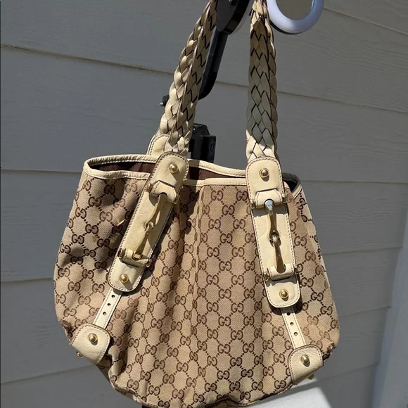 Gucci Pelham Beige GG Canvas Shoulder Bag with Braided Straps - Picture 5 of 11